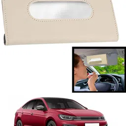 maties Universal Leatherite Rectangle Beige Tissue Box For Car/office/Home-298 Vehicle Tissue Dispenser image 1