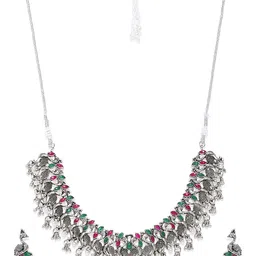 Zaveri Pearls Silver-Toned Traditional Peacock Inspired Jewellery Set image 3