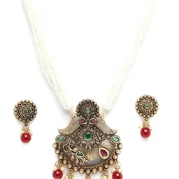 ADIVA Gold-Plated Stone-Studded & Beaded Jewellery Set image 3