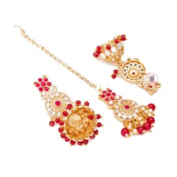 aadita Gold-Plated & Red Stone Studded Jadau Jewellery Set image 5