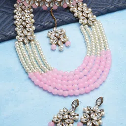 ZENEME Gold-Plated Kundan-Studded & Beaded Jewellery Set-picture-36