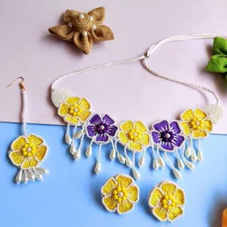 Sangria Gold-Plated Floral Beaded Boho Necklace And Earrings With Maang Tika-picture-32