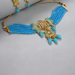 SOHI Gold-Plated Blue & White Artificial Stone Studded & Beaded Jewellery Set-picture-35