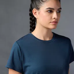 cult Women Solid Round Neck Polyester Navy Blue T-Shirt image 5