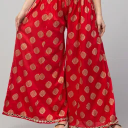 fambee Women Flared Red Viscose Rayon Trousers-picture-16
