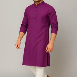 rainbow cloths Men Self Design Cotton Blend Straight Kurta-picture-10