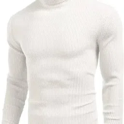 jalapeno Men Solid High Neck White, Black Sweater image 2