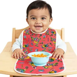 kuber industries 2 Pcs PVC Bibs for Newborn Baby with Food Mat | Cartoon Print - Red-picture-16