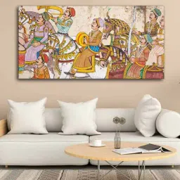 Cream Madhubani Canvas Wall Painting By VibeCrafts-image-72