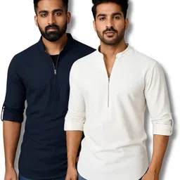 echowear Pack of 2 Men Solid Pure Cotton Straight Kurta image 1