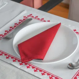 zeba Red White Striped Cotton Blend (Set of 6) Placemat With Napkins image 2