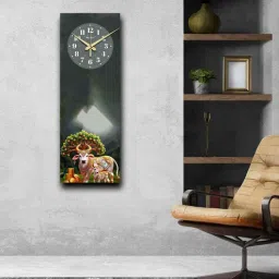 olive tree Multicolour Rectangle 24 Inches Wooden Wall Clock (Cow)-picture-32
