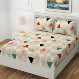 yaakholic Cream Microfibre 310 TC King Size Fitted Bedsheet With 2 Pillow Covers-picture-14