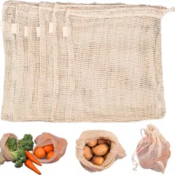 Storage Bag, 9Pcs Washable Drawstring Bag, Durable Kitchen, Bedroom Pack of 6 Grocery Bags-image-18