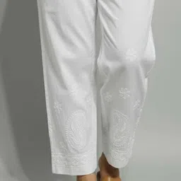 Women Regular Fit White Pure Cotton Trousers-image-0