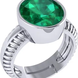 sidhgems 8.00 Ratti 7.00 Crt Panna Gemstone Original Green Emerald Silver Plated Ring Silver Emerald Silver Plated Ring-picture-43