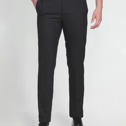 Men Regular Fit Black Cotton Blend Trousers-image-0