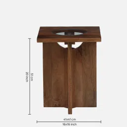 woodsworth from pepperfry Creil Mango Wood End Table In Rustic Teak Finish With Glass Top image 2