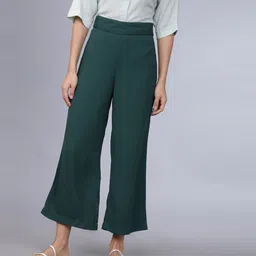 tokyo talkies Women Regular Fit Green Viscose Rayon Trousers-picture-10
