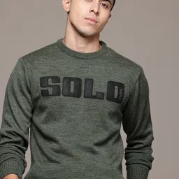 roadster Men Solid Round Neck Green Sweater-picture-22