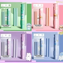 triple paper Cute 2 Pcs Pen-Style Erasers with 2 Eraser Refills Cartoon Pen Shaped Erasers Non-Toxic Eraser-picture-10