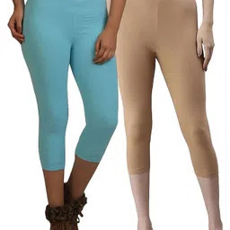 zayanqa 3/4th Capri leggings Women Beige, Light Blue Capri image 1