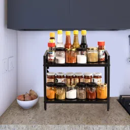 decoworld Black Mild Steel 2 Tier Multipurpose Countertop Kitchen Organizer image 1