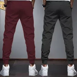 nikshi Pack of 2 Men Solid Maroon, Grey Track Pants image 2