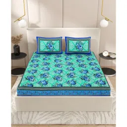 patricko Green Floral 200 TC Cotton Double Queen Sized Bedsheet With 2 Pillow Covers image 2