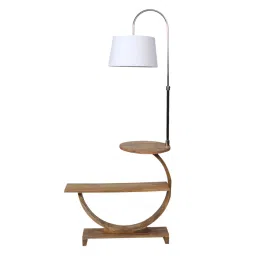 sapphire Contemporary White Iron Shade Shelf Floor Lamp With Wood Base image 5