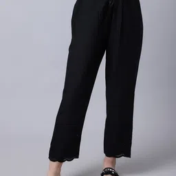 cantabil Women Regular Fit Black Cotton Blend Trousers-picture-14
