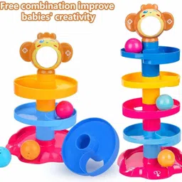 countrylink monkey ball drop toy for babies and toddlers | new 5 layer tower run with swirling ramps and 3 puzzle rattle balls | best educational development toy set for kids image 3