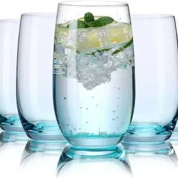 knpl (Pack of 6) Clear Blue Color Highball Glass Set Glass Set Water/Juice Glass image 2