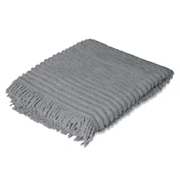 saral home Grey Cotton and Polyester Striped 55 x 82 Inches Throw image 2