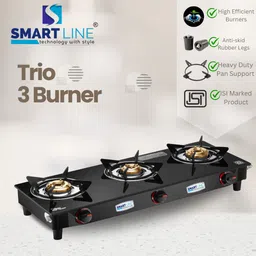 smart line 3 Burner Trio, LPG Stove, Black Color, ISI Marked, 1 Year Warranty Iron Manual Gas Stove image 2