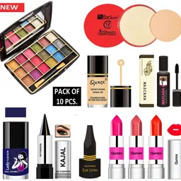 lady fashion 15 in One Premium Makeup Kit MKTC171206 ( Eyeshadow, Compact Powder, Foundation, Mascara, Nail Polish, Kajal, Eyeliner, 3 Lipsticks )-picture-25