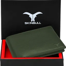 Men Casual, Formal Green Genuine Leather RFID Wallet-image-5