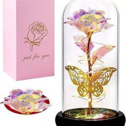dwiza enterprise Artificial Rose in Glass Dome, Rose Light Up Flower, Personalized Gifts for Mom Night Lamp-picture-36