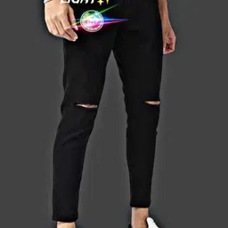 cat look Men Slim Mid Rise Black Jeans image 1