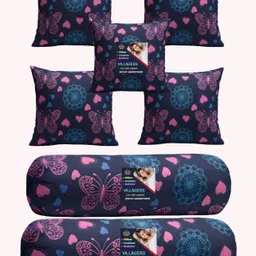Microfibre Bolster Pack of 7 Geometric Cushion & 2 Bolster Set - Butterfly Print-image-86