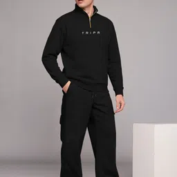 tripr Men Night Suit Set Black Solid-picture-24