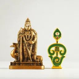wodec PACK OF 2 ANTIQUE MURUGAN STATUE AND GOLD VEL FOR CAR DASHBOARD,POOJA ETC. Decorative Showpiece - 9.5 cm image 4