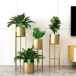 tarnish Metal Planter Stand Golden | For Indoor & Outdoor Pots - [Pack Of 3] Plant Container Set-picture-12