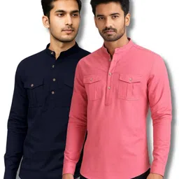 crowntail Pack of 2 Men Solid Pure Cotton Straight Kurta-picture-20