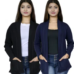 kg best collection Women Full Sleeve Black, Dark Blue Shrug-picture-23