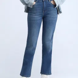 flying machine Women Straight Fit High Rise Blue Jeans-picture-11