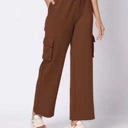 mfb Pack of 2 Women Loose Fit Black, Brown Lycra Blend Trousers image 5