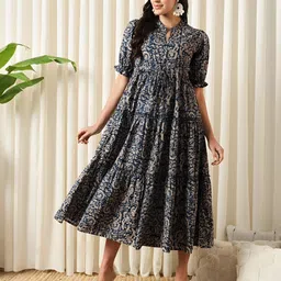 zwerlon Women A-line Light Blue Midi/Calf Length Dress-picture-47