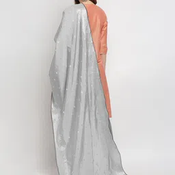dupatta bazaar Silk Blend Woven Silver Women Dupatta image 5