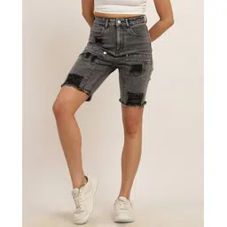 Shein Fray Hem Distressed Carpenter Style Denim Shorts-picture-40